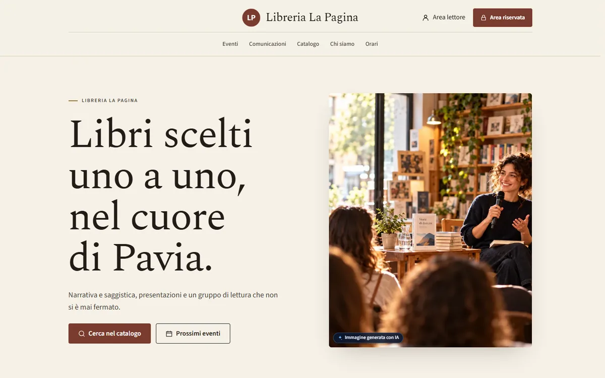 Home della vetrina d'esempio «Libreria La Pagina», modello Classica