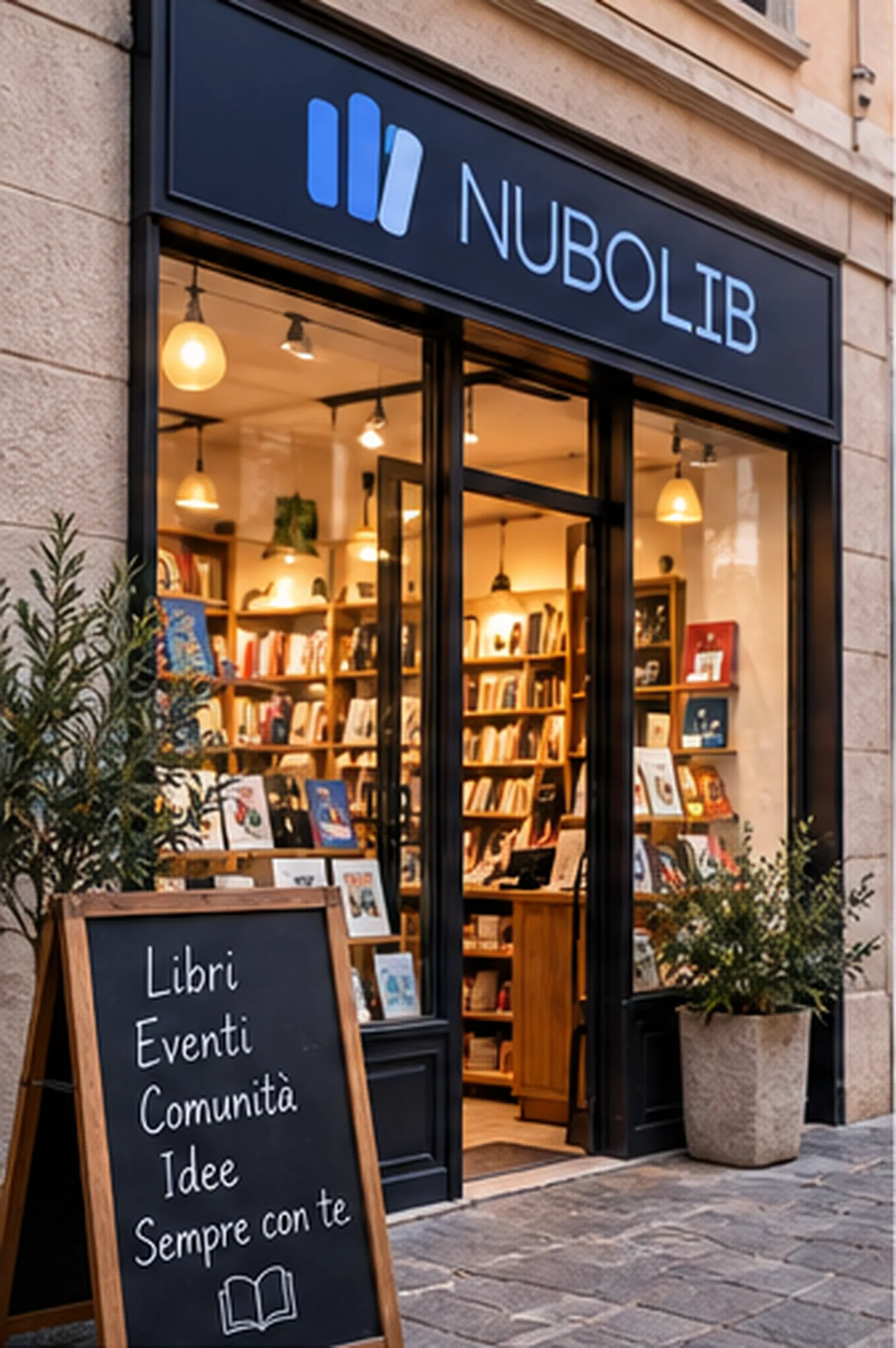 Immagine generata con IA: La vetrina di una libreria indipendente sulla via