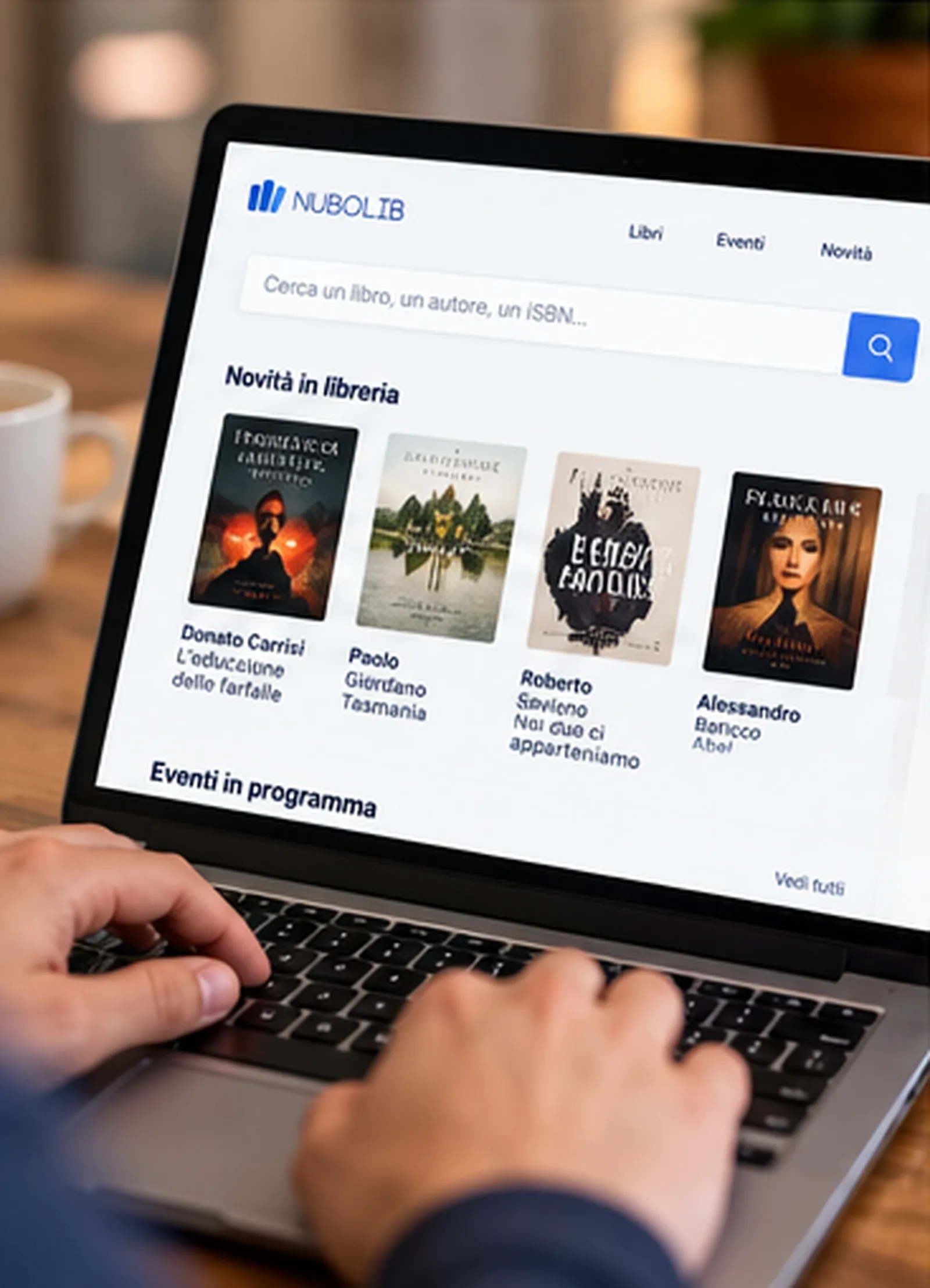 Immagine generata con IA: Il catalogo web pubblico di una libreria su schermo