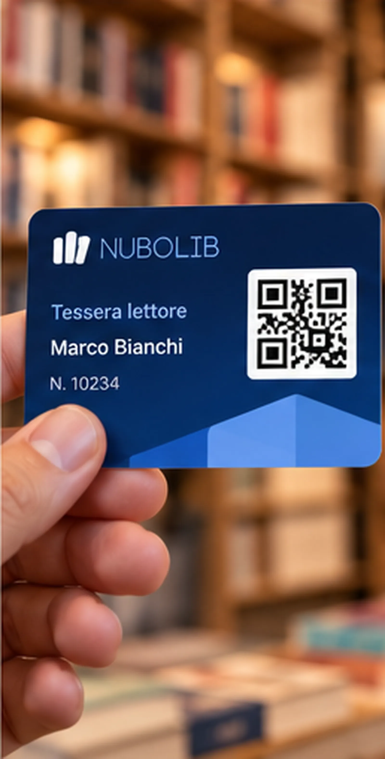 Immagine generata con IA: Smartphone con la tessera lettore digitale della libreria